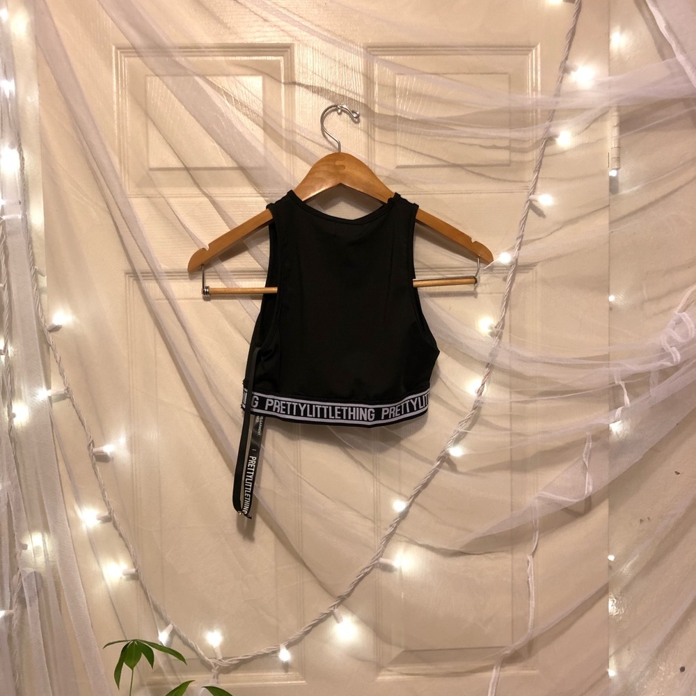 PLT BLACK Racer Neck sports crop top